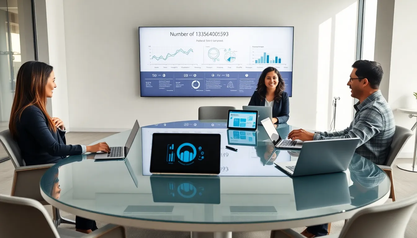 diverse professionals discussing technology trends in a modern office.